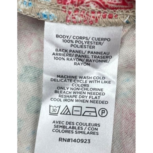 LOFT WOMEN Garden Cinched Sleeve Ruffle Tie Neck Mixed Media Top M - Picture 6 of 16